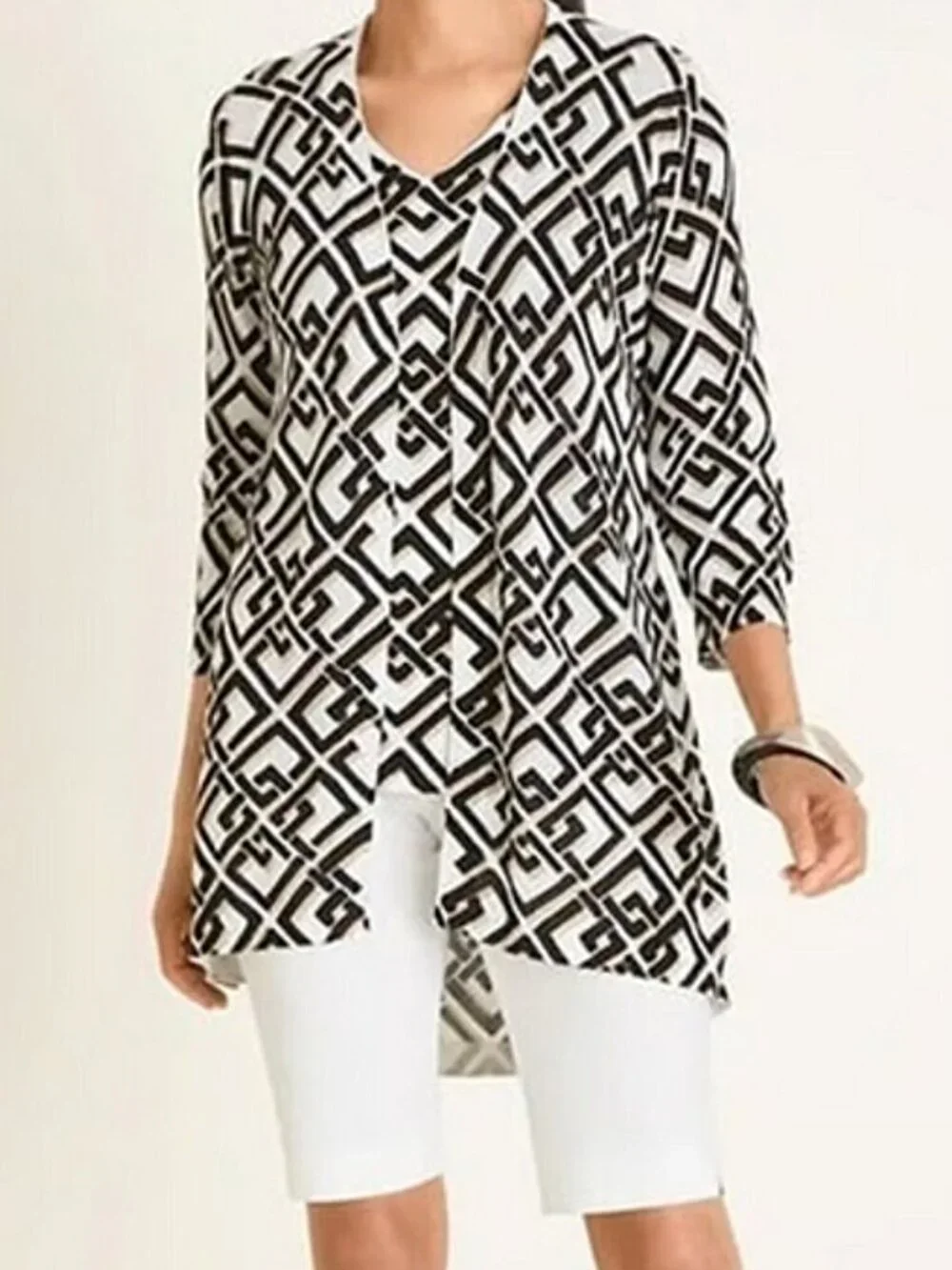 Chico's Black White Chain Pattern Geometric Tank/CardiganTwinset size 2